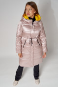 Оптом Пальто утепленное стеганое зимние женское  розового цвета 448613R в Екатеринбурге, фото 5