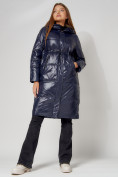 Оптом Пальто утепленное стеганое зимние женское  темно-синего цвета 448613TS, фото 9