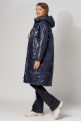 Оптом Пальто утепленное стеганое зимние женское  темно-синего цвета 448613TS, фото 3