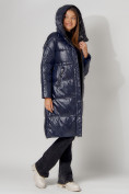 Оптом Пальто утепленное стеганое зимние женское  темно-синего цвета 448613TS в Казани, фото 6