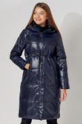 Оптом Пальто утепленное стеганое зимние женское  темно-синего цвета 448613TS