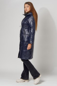 Оптом Пальто утепленное стеганое зимние женское  темно-синего цвета 448613TS, фото 8