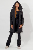 Оптом Пальто утепленное зимнее женское  черного цвета 448882Ch в Екатеринбурге