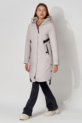 Оптом Пальто утепленное зимнее женское  светло-серого цвета 448882SS в Екатеринбурге, фото 10