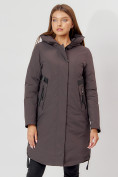 Оптом Пальто утепленное зимнее женское  темно-серого цвета 448882TC в Екатеринбурге
