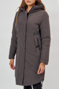 Оптом Пальто утепленное зимнее женское  темно-серого цвета 448882TC в Екатеринбурге, фото 6