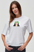Оптом Женские футболки с принтом белого цвета 50003Bl в Казани, фото 5