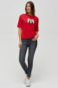 Оптом Женские футболки с принтом красного цвета 50003Kr в Казани, фото 2