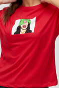 Оптом Женские футболки с принтом красного цвета 50003Kr в Казани, фото 4
