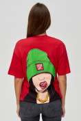 Оптом Женские футболки с принтом красного цвета 50003Kr в Екатеринбурге, фото 5
