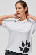 Оптом Женские футболки с принтом белого цвета 50004Bl в Екатеринбурге, фото 4