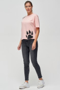 Оптом Женские футболки с принтом розового цвета 50004R в Казани, фото 2