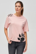 Оптом Женские футболки с принтом розового цвета 50004R в Екатеринбурге