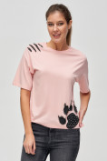 Оптом Женские футболки с принтом розового цвета 50004R в Казани, фото 4