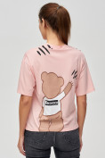 Оптом Женские футболки с принтом розового цвета 50004R в Екатеринбурге, фото 5