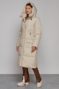 Оптом Пальто утепленное молодежное зимнее женское бежевого цвета 51119B в Перми, фото 11