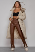 Оптом Пальто утепленное молодежное зимнее женское бежевого цвета 51119B, фото 4
