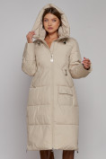 Оптом Пальто утепленное молодежное зимнее женское бежевого цвета 51119B в Волгоградке, фото 7