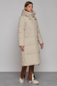 Оптом Пальто утепленное молодежное зимнее женское бежевого цвета 51119B в Сочи, фото 8