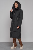 Оптом Пальто утепленное молодежное зимнее женское черного цвета 51119Ch в Сочи, фото 6