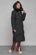 Оптом Пальто утепленное молодежное зимнее женское черного цвета 51119Ch в Омске, фото 7