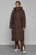 Оптом Пальто утепленное молодежное зимнее женское темно-коричневого цвета 51119TK в Екатеринбурге