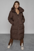 Оптом Пальто утепленное молодежное зимнее женское темно-коричневого цвета 51119TK, фото 10