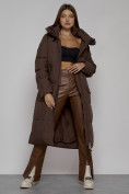 Оптом Пальто утепленное молодежное зимнее женское темно-коричневого цвета 51119TK, фото 11