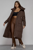 Оптом Пальто утепленное молодежное зимнее женское темно-коричневого цвета 51119TK, фото 12