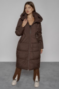 Оптом Пальто утепленное молодежное зимнее женское темно-коричневого цвета 51119TK, фото 14