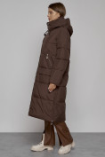 Оптом Пальто утепленное молодежное зимнее женское темно-коричневого цвета 51119TK, фото 2
