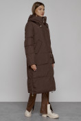 Оптом Пальто утепленное молодежное зимнее женское темно-коричневого цвета 51119TK, фото 3