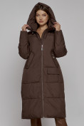 Оптом Пальто утепленное молодежное зимнее женское темно-коричневого цвета 51119TK, фото 5