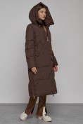 Оптом Пальто утепленное молодежное зимнее женское темно-коричневого цвета 51119TK, фото 6