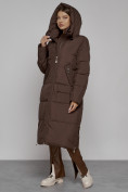 Оптом Пальто утепленное молодежное зимнее женское темно-коричневого цвета 51119TK, фото 7
