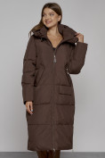 Оптом Пальто утепленное молодежное зимнее женское темно-коричневого цвета 51119TK в Алма-Ате, фото 9