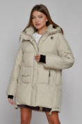 Оптом Зимняя женская куртка модная с капюшоном бежевого цвета 51122B в Казани, фото 13