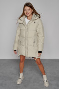 Оптом Зимняя женская куртка модная с капюшоном бежевого цвета 51122B в Казани, фото 14