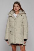 Оптом Зимняя женская куртка модная с капюшоном бежевого цвета 51122B в Казани, фото 8