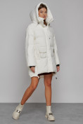 Оптом Зимняя женская куртка модная с капюшоном белого цвета 51122Bl в Екатеринбурге, фото 7