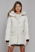 Оптом Зимняя женская куртка модная с капюшоном белого цвета 51122Bl в Казани, фото 8