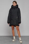 Оптом Зимняя женская куртка модная с капюшоном черного цвета 51122Ch в Казани