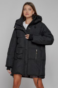Оптом Зимняя женская куртка модная с капюшоном черного цвета 51122Ch в Казани, фото 12