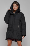 Оптом Зимняя женская куртка модная с капюшоном черного цвета 51122Ch в Казани, фото 8