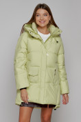 Оптом Зимняя женская куртка модная с капюшоном салатового цвета 51122Sl в Казани, фото 10