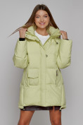 Оптом Зимняя женская куртка модная с капюшоном салатового цвета 51122Sl в Екатеринбурге, фото 8