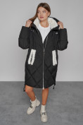 Оптом Пальто утепленное с капюшоном зимнее женское черного цвета 51128Ch, фото 10
