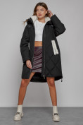 Оптом Пальто утепленное с капюшоном зимнее женское черного цвета 51128Ch, фото 11