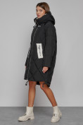 Оптом Пальто утепленное с капюшоном зимнее женское черного цвета 51128Ch, фото 2