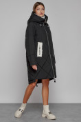 Оптом Пальто утепленное с капюшоном зимнее женское черного цвета 51128Ch, фото 3